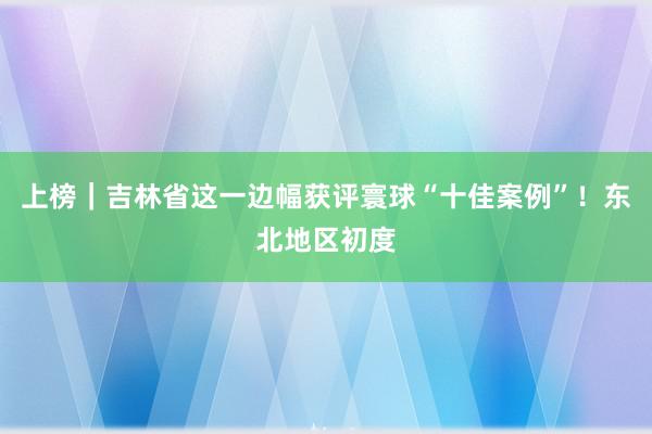 上榜｜吉林省这一边幅获评寰球“十佳案例”！东北地区初度